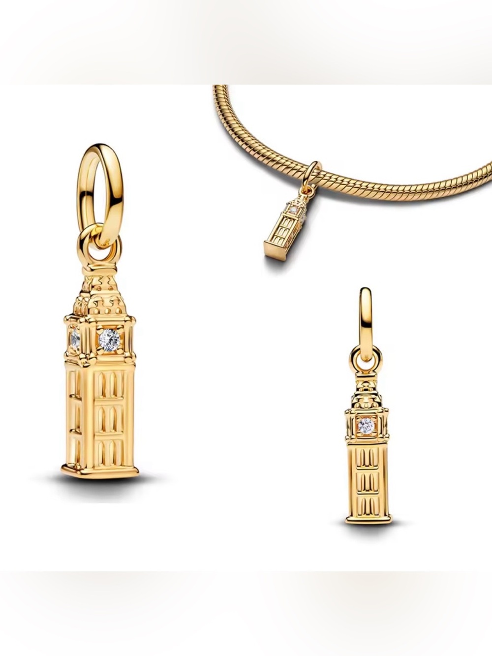 NWOT Gold Big Ben Dangle Charm Sterling Silver 925